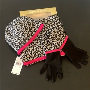 Brand new Michael Kors scarf, hat and glove set